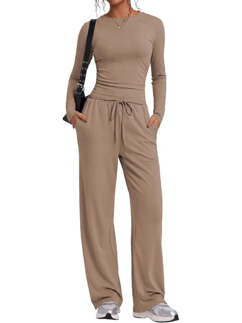 Chic Women's 2-Piece Lounge Set | Long Sleeve Top & Wide Leg Pants Outfit